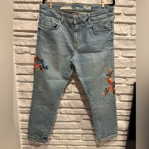 Embroidered light-wash anthropology jeans